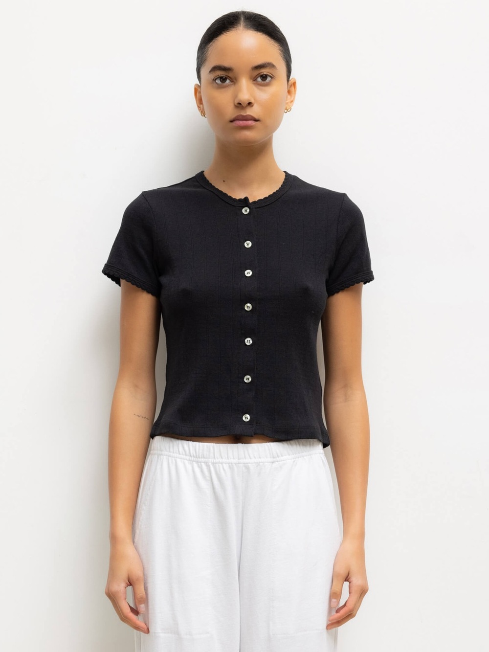 Leset Pointelle Short Sleeve Cardigan